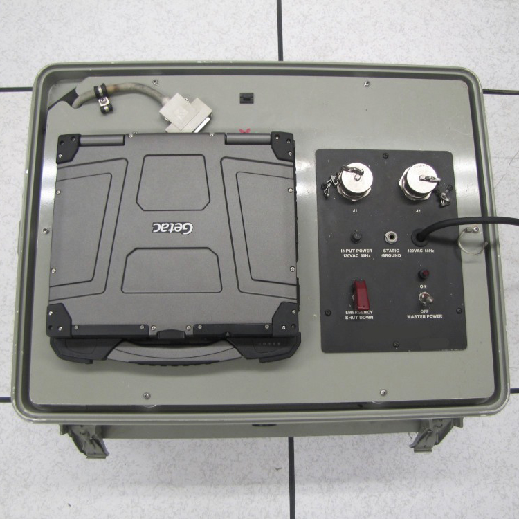 B300 laptop ruggedized all metal wheeled vehicle mount with B300 installed on end item and viewed from above