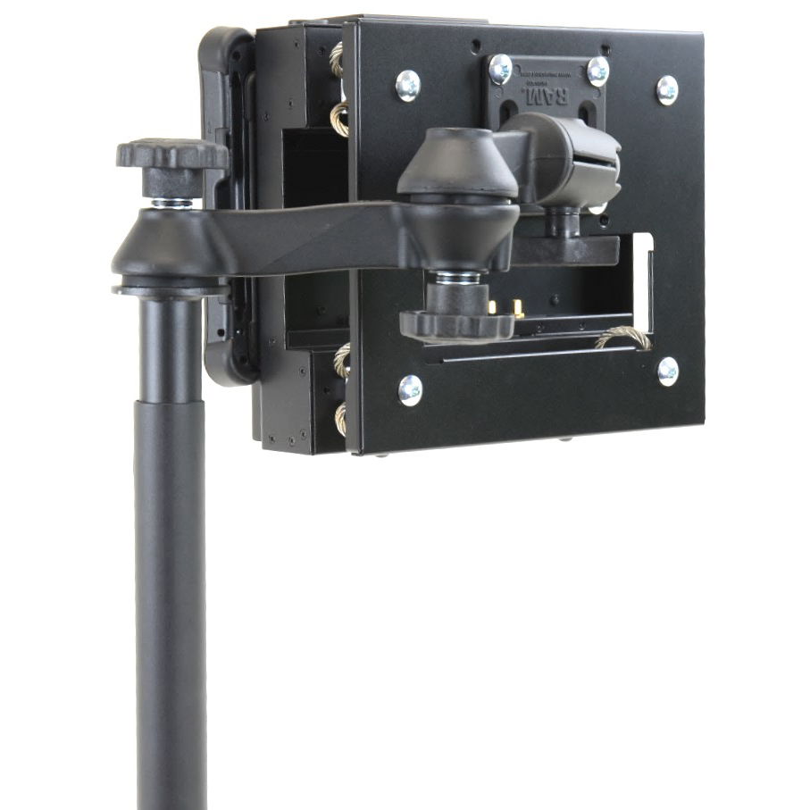 F110 tablet in telescoping ruggedized all metalwheeled vehicle mount rearview