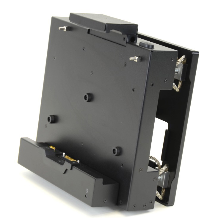 F110 tablet ruggedized all metal vibration isolated wheeled vehicle dock with port replication right oblique view