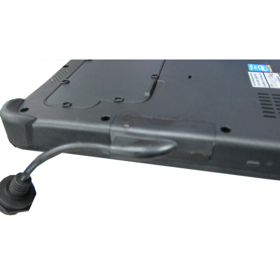 Side view of the waterproof USB interface extension dongle for the Getac F110 tablet after installation into the F110 chassis