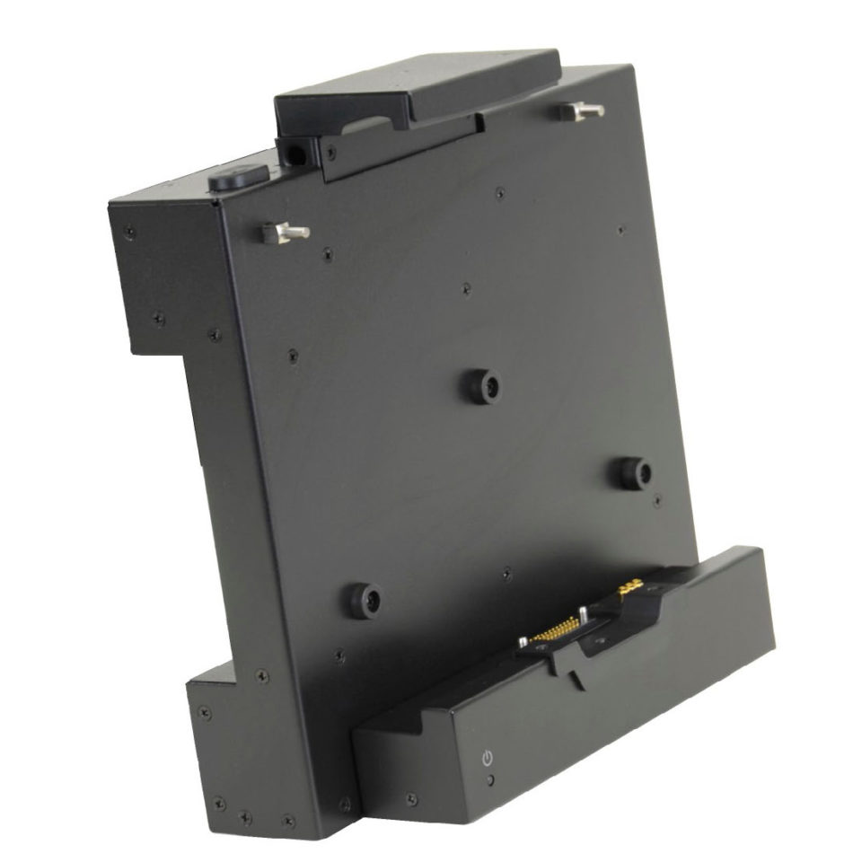 F110 tablet ruggedized all metal wheeled vehicle dock with port replication left oblique view