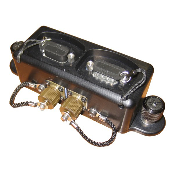F110 tablet ruggedized port replicator with MIL-D-38999 IO connectors and covered RS232 and RS422 expansion ports