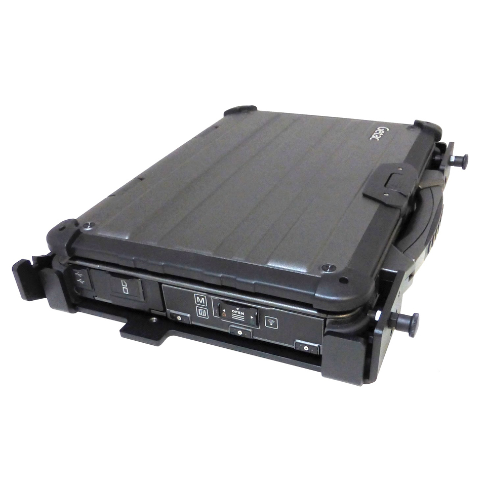 X500 laptop installed in all metal, wheeled vehicle mount left oblique view