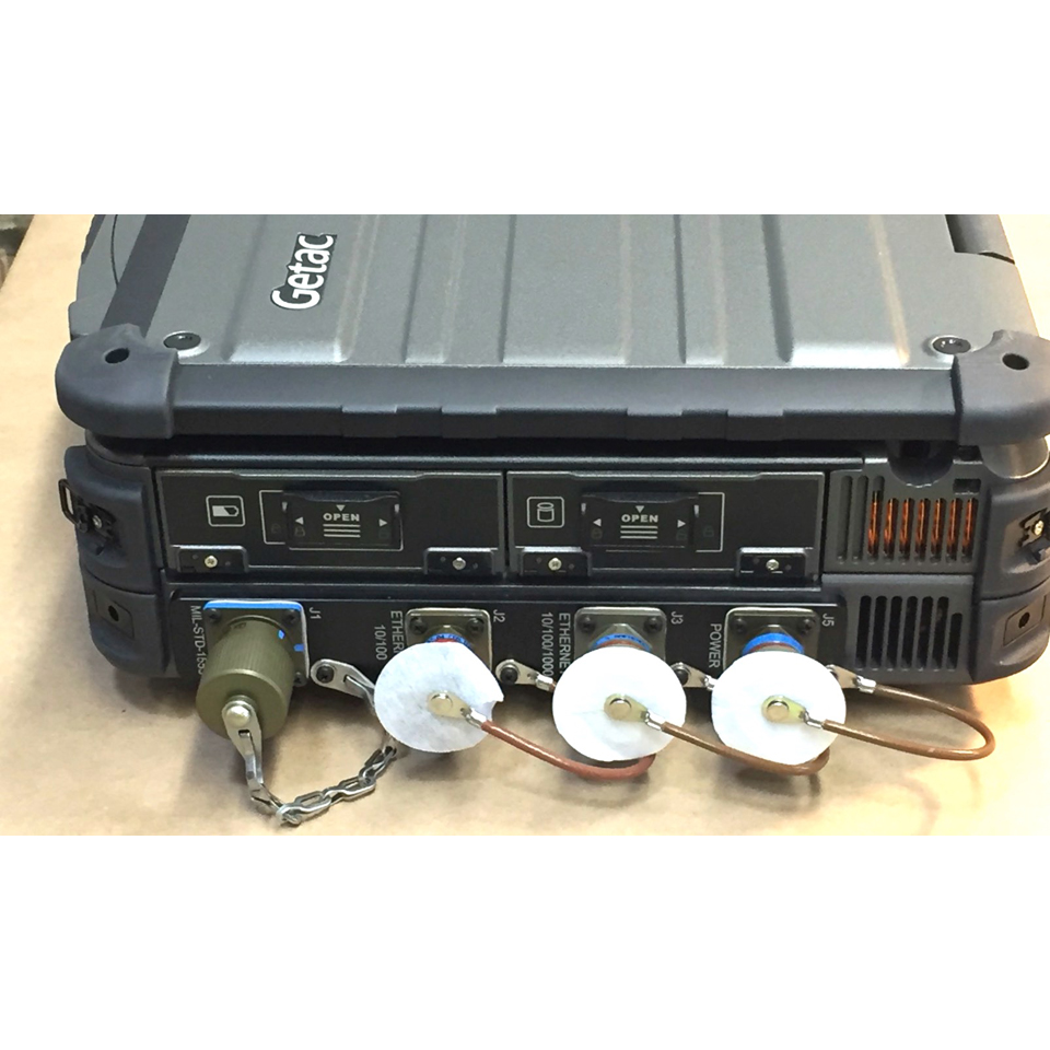 X500 laptop single high side expansion chassis MILBOX with 38999 receptacles for power, 10/100/100 Ethernet, 10/100 Ethernet and 1553 interfaces