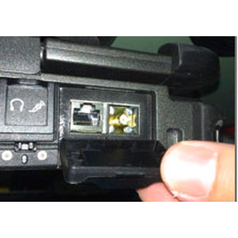 X500 laptop rear external GPS SMA antenna connector shown in place of one of the X500 RJ45 receptacles