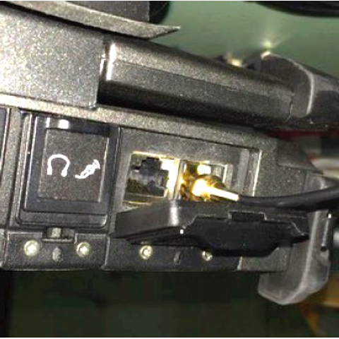 X500 laptop rear external GPS SMA antenna connector shown with antenna cable attached