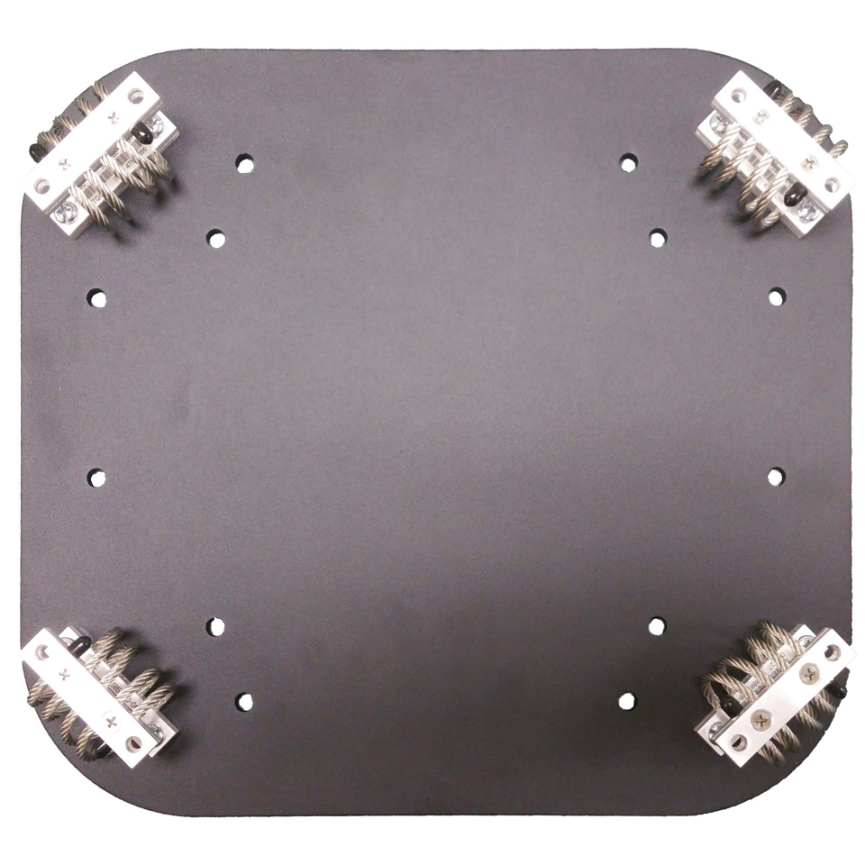 X500 laptop isolated all metal tracked vehicle mount showing dampers and mounting plate viewed from the top
